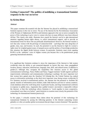 Getting Connected? the Politics of Mobilizing a Transnational Feminist Response to the War on Terror by Krista Hunt
