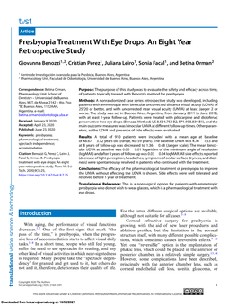 Presbyopia Treatment with Eye Drops: an Eight Year Retrospective Study