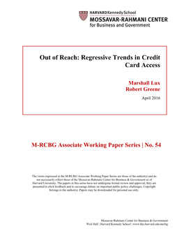 Out of Reach: Regressive Trends in Credit Card Access