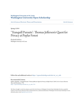 "Tranquill Pursuits": Thomas Jefferson's Quest for Privacy at Poplar Forest Elizabeth Wolfson Washington University in St