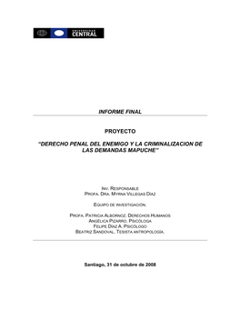 Informe Final Proyecto “Derecho Penal Del Enemigo Y La Criminalizacion De
