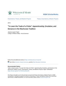 "To Learn the Trade of a Potter": Apprenticeship, Emulation, and Deviance in the Wachovian Tradition