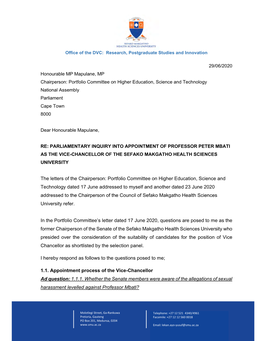 Senate of the Sefako Makgatho Health Sciences University Letter