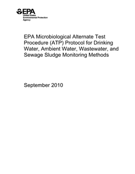 ATP) Protocol for Drinking Water, Ambient Water, Wastewater, and Sewage Sludge Monitoring Methods