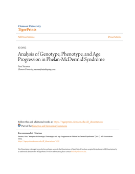 Analysis of Genotype, Phenotype, and Age Progression in Phelan-Mcdermid Syndrome Sara Sarasua Clemson University, Sarasua@Mindspring.Com