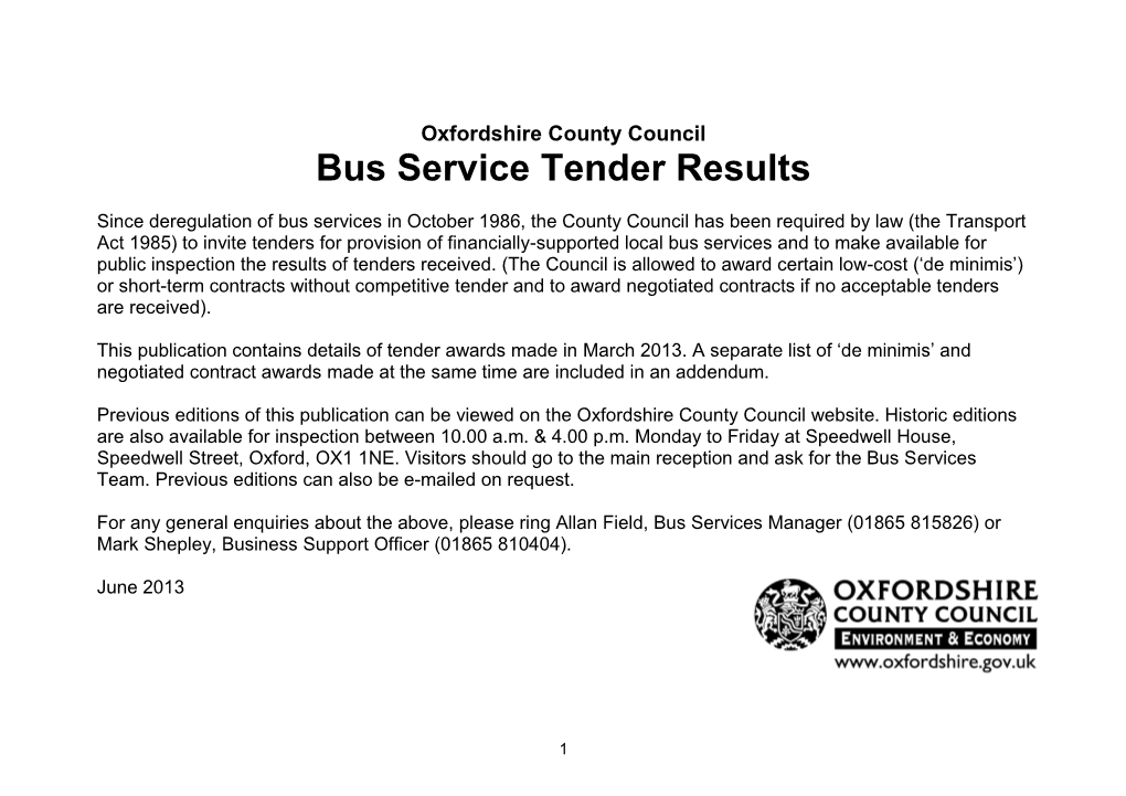 Bus Service Tender Results