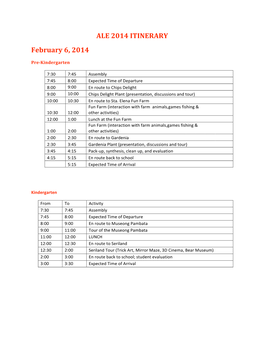 ALE 2014 ITINERARY February 6, 2014