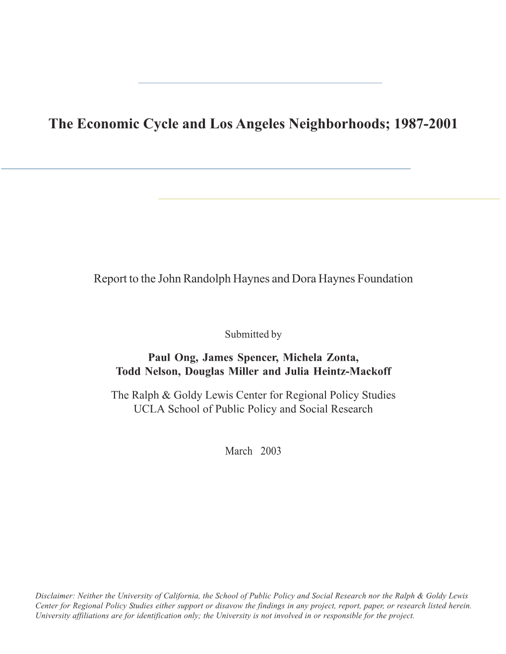 The Economic Cycle and Los Angeles Neighborhoods; 1987-2001