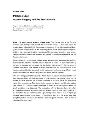 Paradise Lost: Adamic Imagery and the Environment