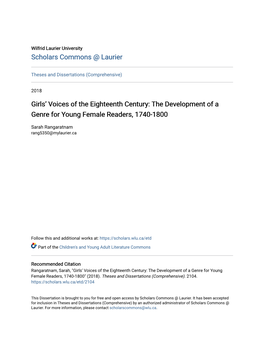The Development of a Genre for Young Female Readers, 1740-1800