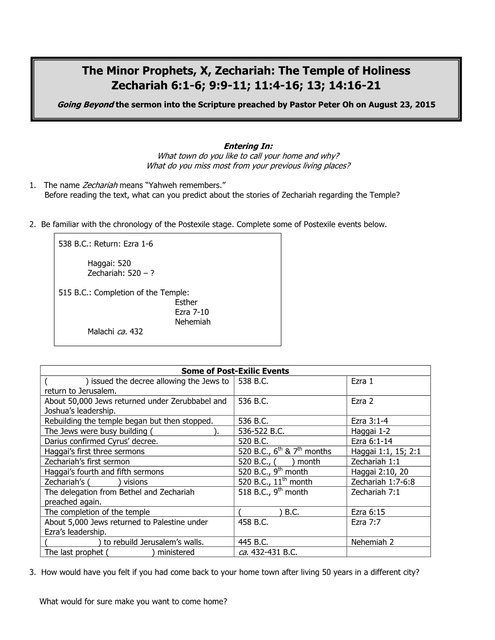 The Minor Prophets, X, Zechariah: the Temple of Holiness