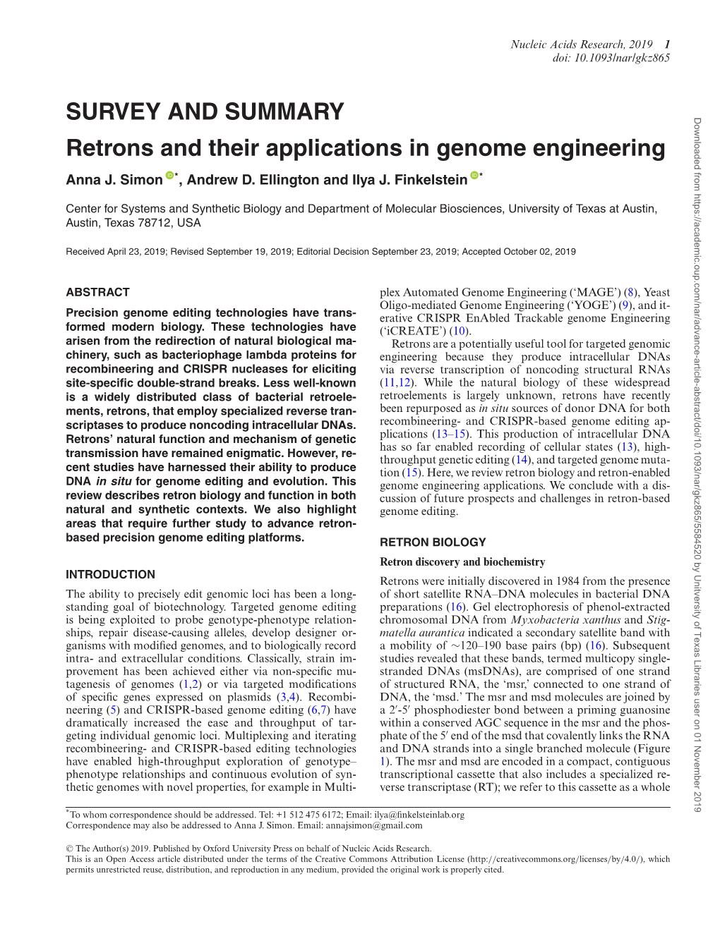 SURVEY and SUMMARY Retrons and Their Applications in Genome