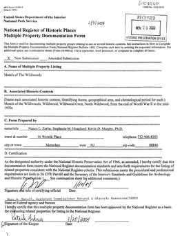 National Register of Historic Places Multiple Property Documentation Form RECEIVED