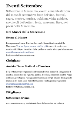 Eventi Settembre