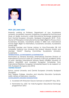 PROF. (DR.) AMIT LUDRI Presently Working As Professor, Department of Law, Kurukshetra University, Kurukshetra, Haryana, (India)H