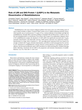 (LASP1) in the Metastatic Dissemination of Medulloblastoma