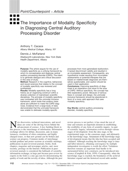 The Importance of Modality Specificity in Diagnosing Central Auditory Processing Disorder
