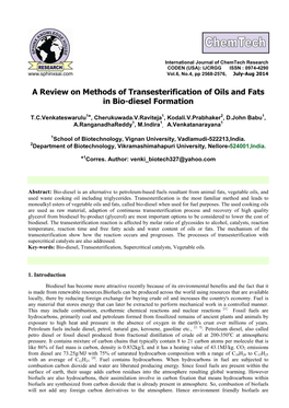 A Review on Methods of Transesterification of Oils and Fats in Bio-Diesel Formation