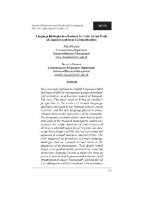 Language Ideologies in a Business Institute: a Case Study of Linguistic and Socio-Cultural Realities