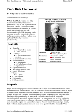 Piotr Ilich Chaikovski - Wikipedia, La Enciclopedia Libre Página 1 De 7