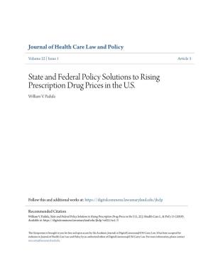State and Federal Policy Solutions to Rising Prescription Drug Prices in the U.S