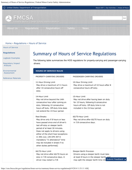 Summary of Hours of Service Regulations | Federal Motor Carrier Safety Administration