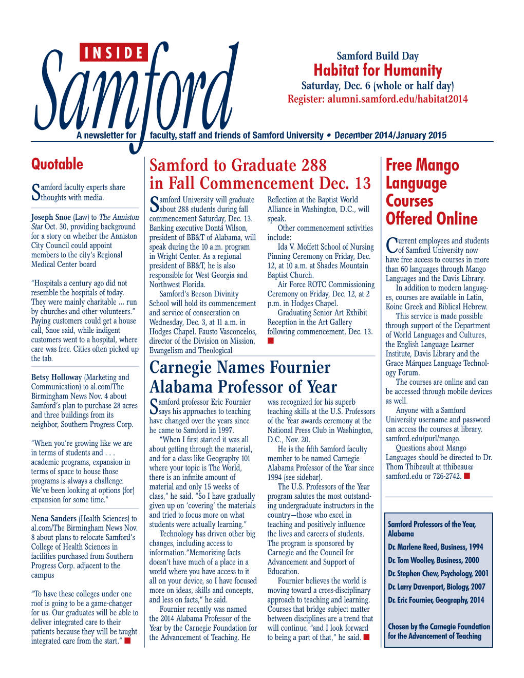 Samford to Graduate 288 in Fall Commencement Dec. 13 Carnegie