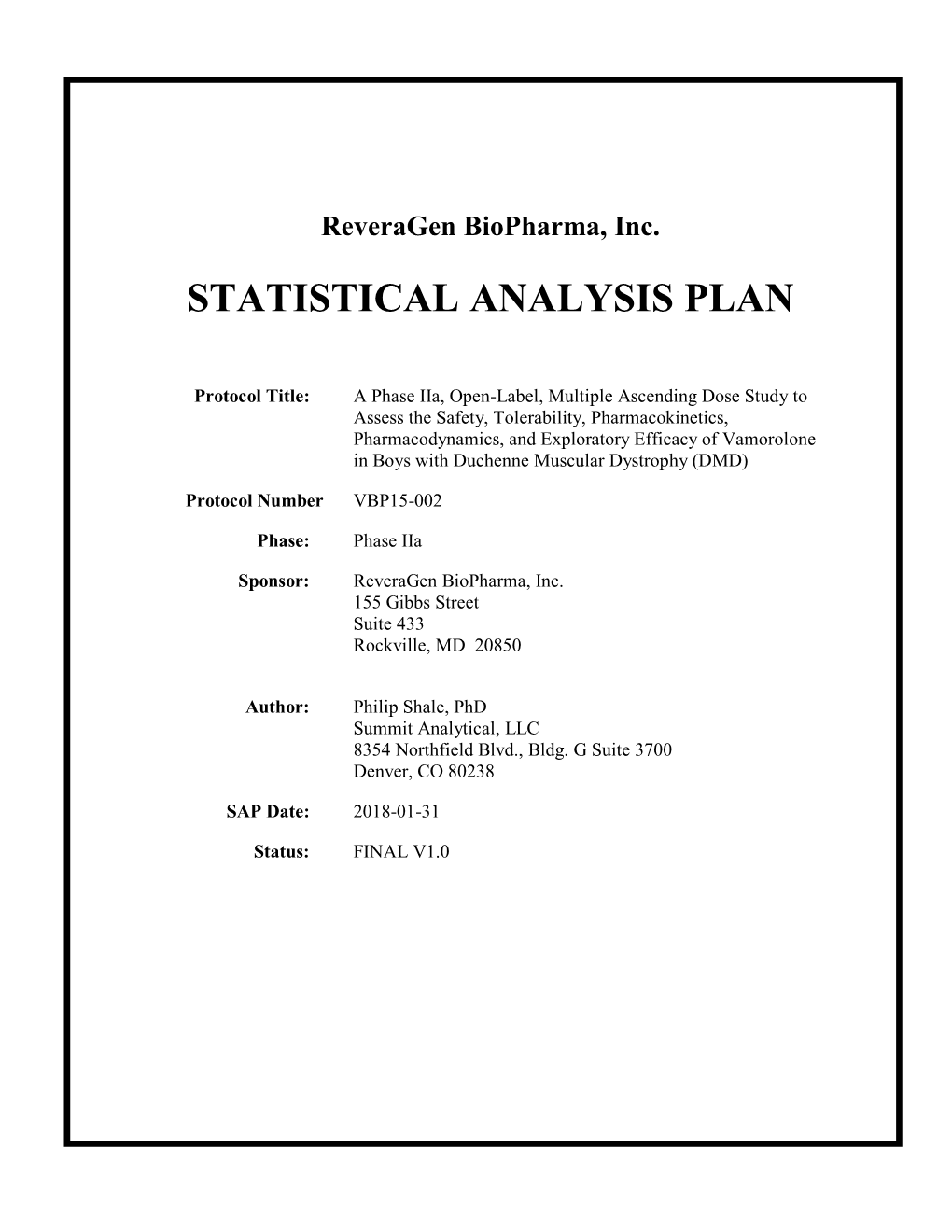 Statistical Analysis Plan