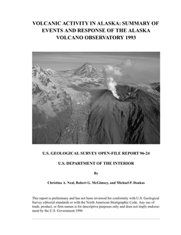 1993 Volcanic Activity in Alaska: Summary of Events and Response