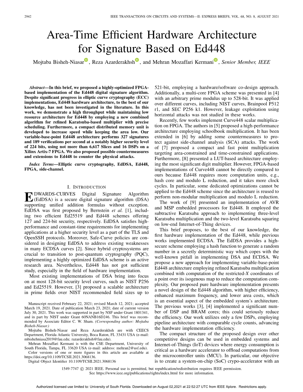 Area-Time Efficient Hardware Architecture for Signature Based on Ed448 2943