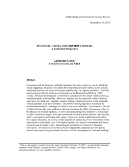 FINANCIAL CRISES and LIQUIDITY SHOCKS a Bank-Run Perspective