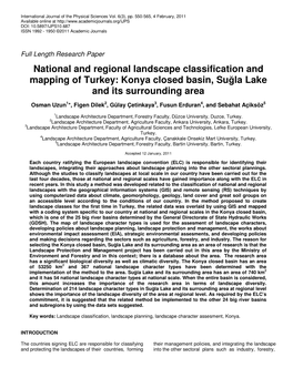 National and Regional Landscape Classification and Mapping of Turkey: Konya Closed Basin, Su Ğla Lake and Its Surrounding Area