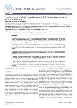 Correlation Between Digit Length Ratios and Risk Factors Associated