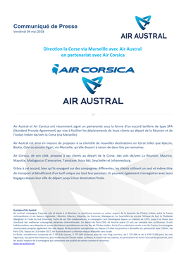 Direction La Corse Via Marseille Avec Air Austral En Partenariat Avec Air Corsica