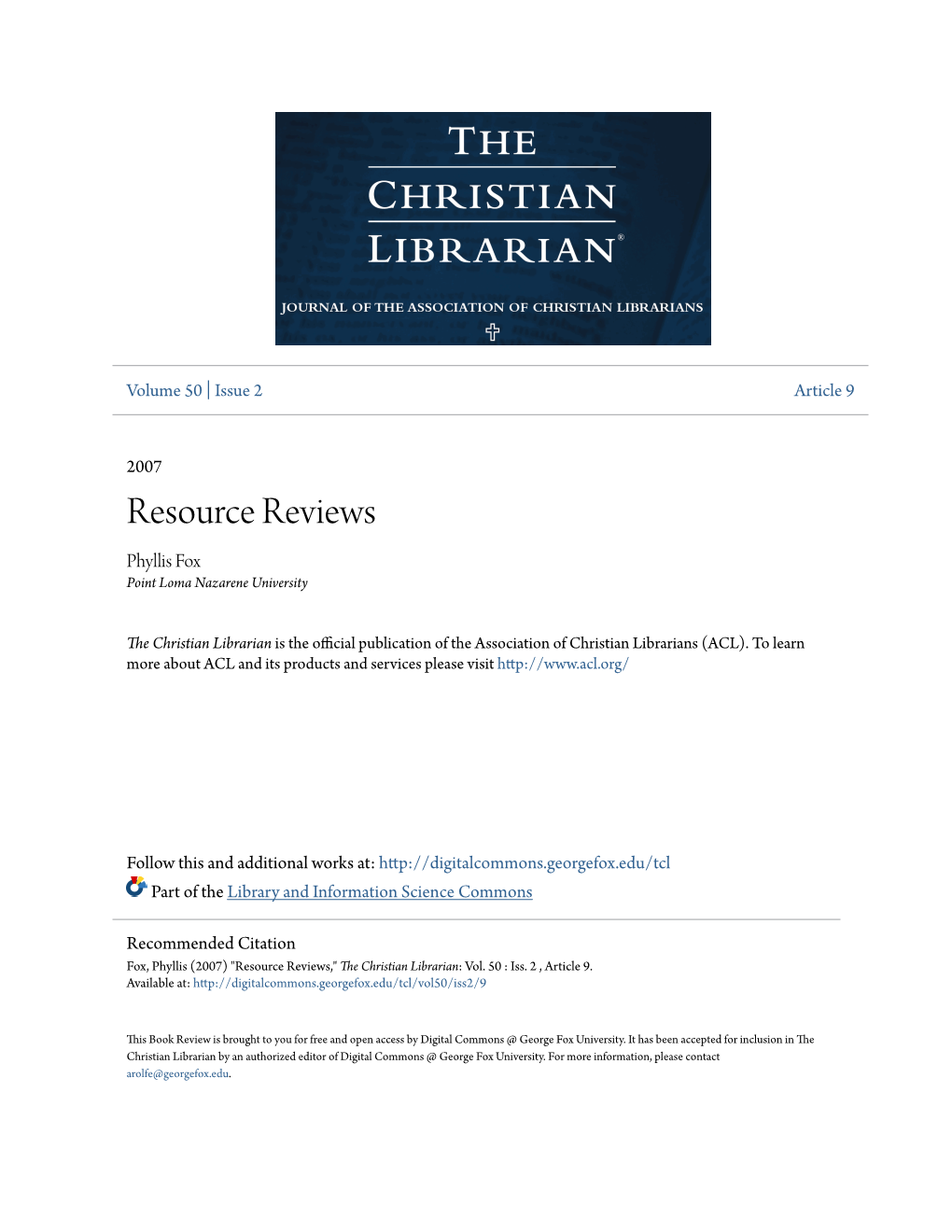 Resource Reviews Phyllis Fox Point Loma Nazarene University