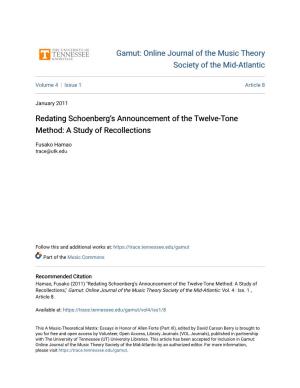 Redating Schoenbergâ•Žs Announcement of the Twelve-Tone