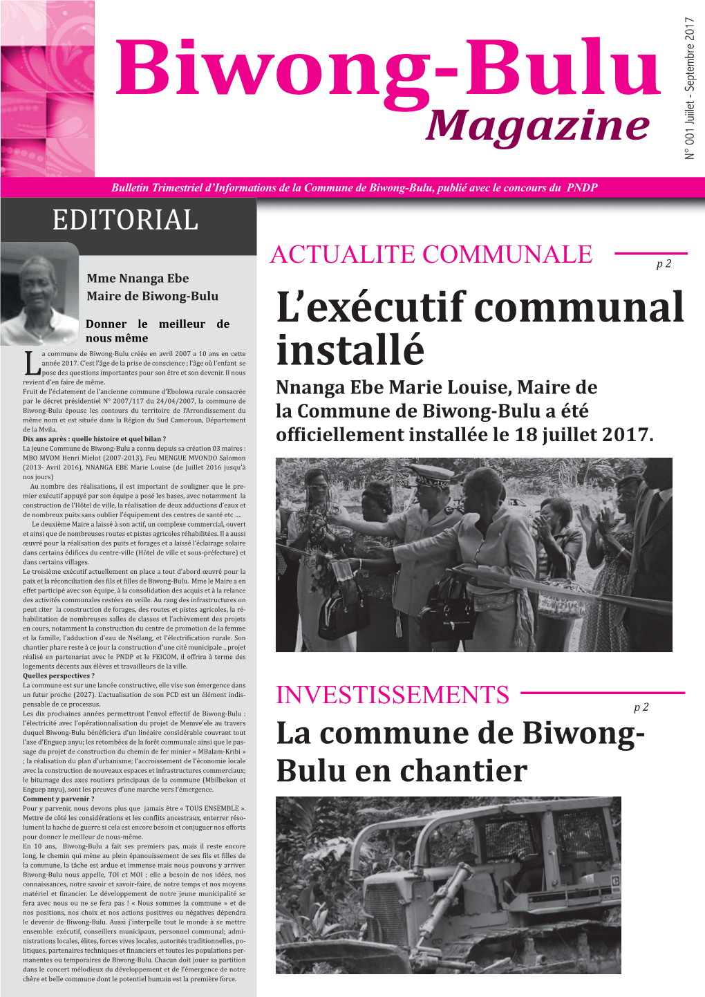 La Commune De Biwong-Bulu, Publié Avec Le Concours Du PNDP EDITORIAL