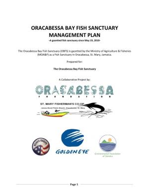 ORACABESSA BAY FISH SANCTUARY MANAGEMENT PLAN -A Gazetted Fish Sanctuary Since May 19, 2010