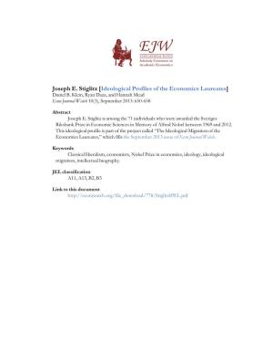 Joseph E. Stiglitz [Ideological Profiles of the Economics Laureates] Daniel B