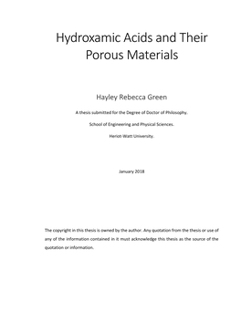 Hydroxamic Acids and Their Porous Materials