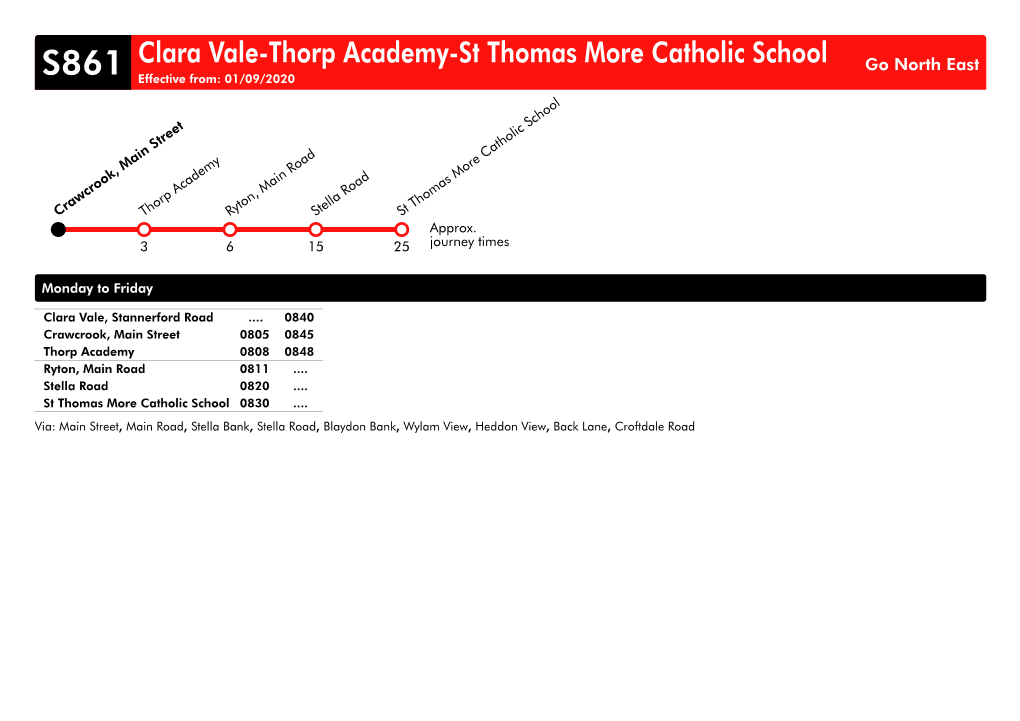 Clara Vale-Thorp Academy-St Thomas More Catholic School Go North East S861 Effective From: 01/09/2020