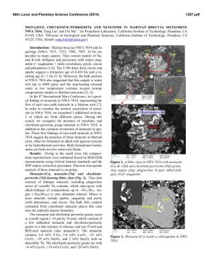 Monazite, Chevkinite-Perrierite and Xenotime in Martian Breccia Meteorite Nwa 7034