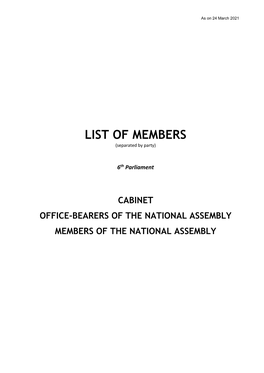 National Assembly Members of the National Assembly