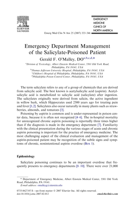 Emergency Department Management of the Salicylate-Poisoned Patient Gerald F