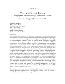 The New Faces of Realism Metaphysics, Phenomenology, Speculative Realism