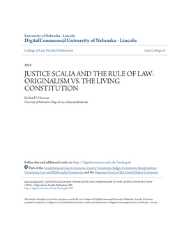 Justice Scalia and the Rule of Law: Originalism Vs