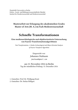 Schnelle Transformationen. Eine Medienarchäologische Und