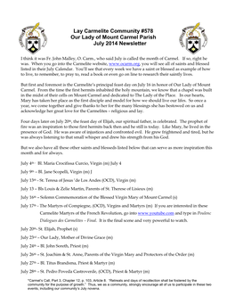 Our Lady of Mount Carmel Parish July 2014 Newsletter