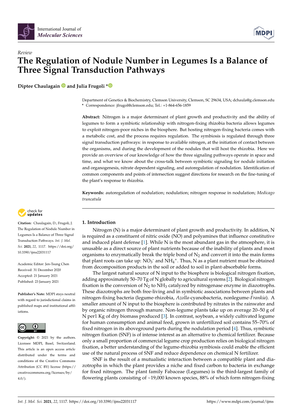 The Regulation of Nodule Number in Legumes Is a Balance of Three Signal Transduction Pathways