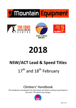 NSW/ACT Lead & Speed Titles 17 and 18 February